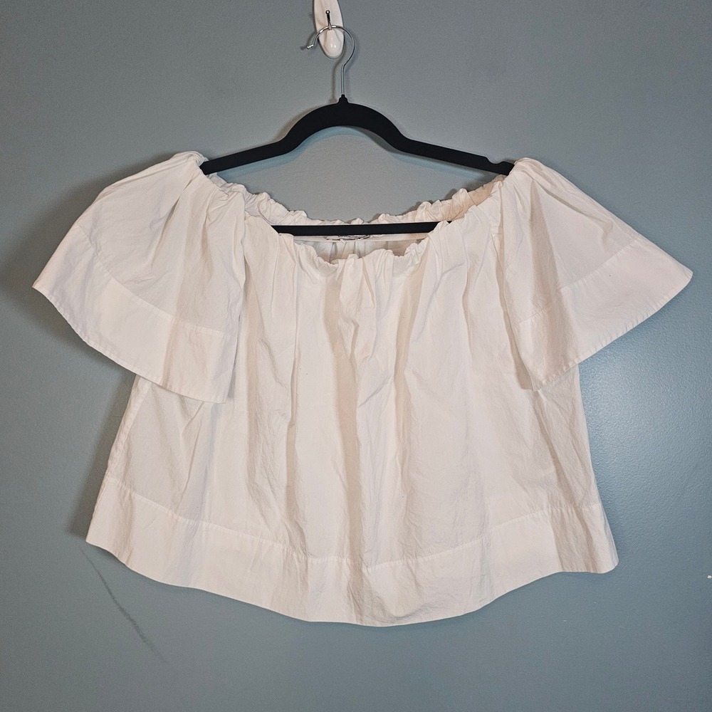Vince White Off The Shoulder Cotton Poplin Blouse VA001-11481 Womens Small